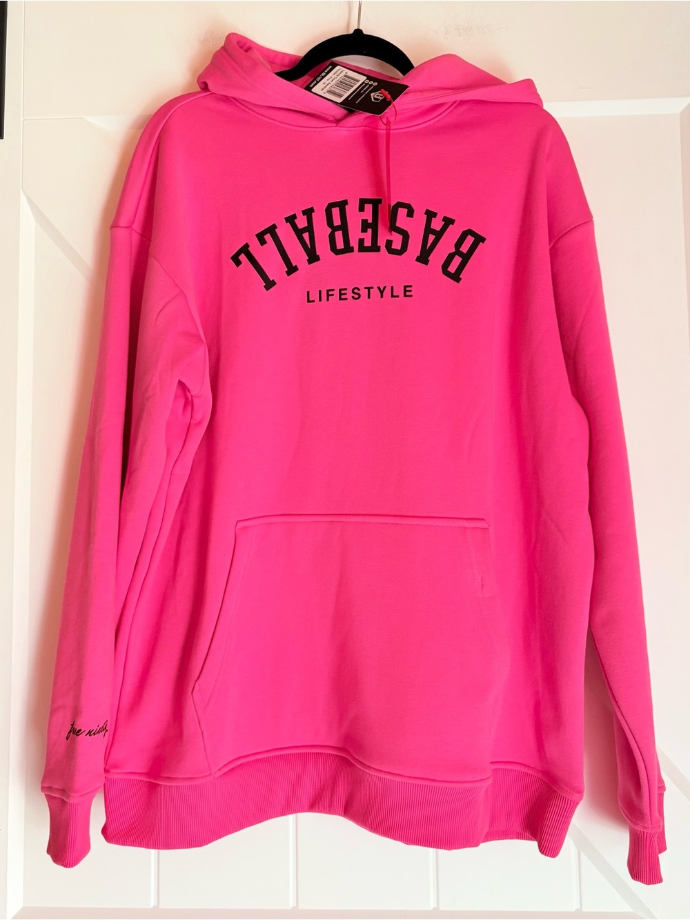 Baseball Lifestyle 101 Upside Down Baseball Hoodie Pink M NWT